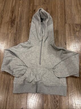 Three Nail Women's Grey Half-Zip Cropped Hooded Sweatshirt